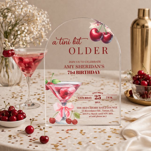 Chic A Tini Bit Älter Cherry Martini 71. Geburtsta Acryleinladungen (Von Creator hochgeladen)