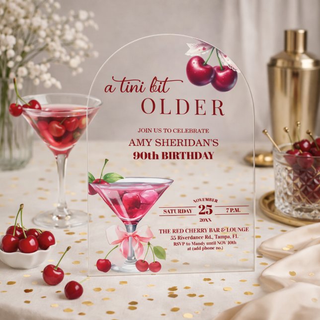 Chic A Tini Bit Älterer Kirsch-Martini 90. Geburts Acryleinladungen (Von Creator hochgeladen)