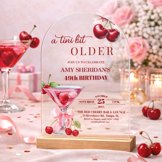 Chic A Tini Bit Older Cherry Martini 49. Geburtsta Acryleinladungen (Von Creator hochgeladen)
