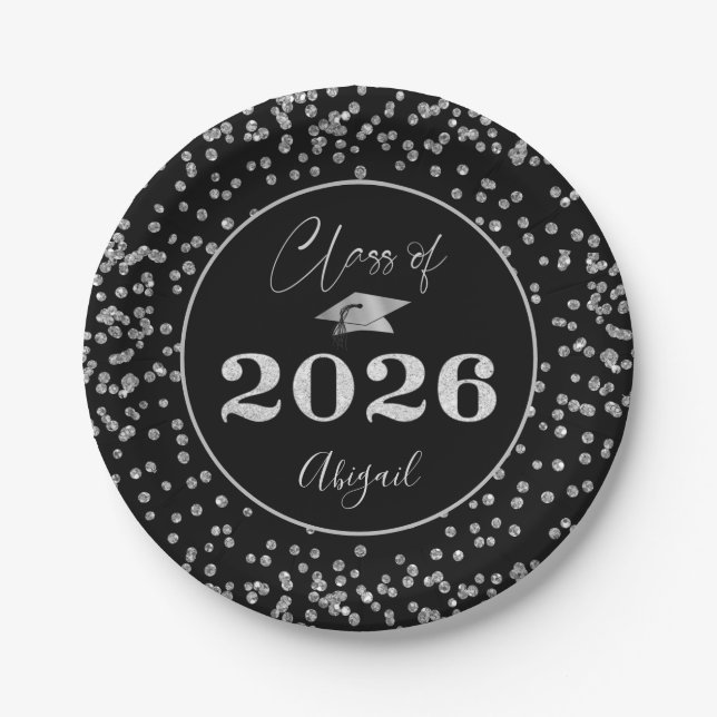 Chic Abschluss Black Silver Glitzer CLASS OF 2023 Pappteller (Vorderseite)
