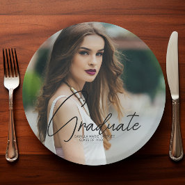 Chic Abschluss Foto Black Script Overlay Party Pappteller