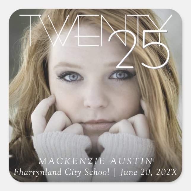 Chic Abschluss | Klassisches Script Grad Foto Quadratischer Aufkleber (Vorderseite)
