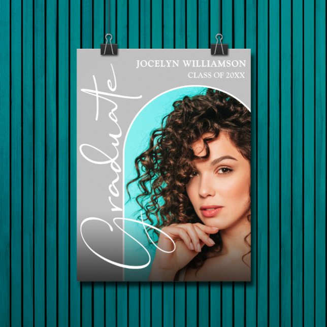 Chic Abschluss Script Arch Foto Poster (Chic graduation script on arched photo gray poster - PRINTED and/or INSTANT DOWNLOAD)