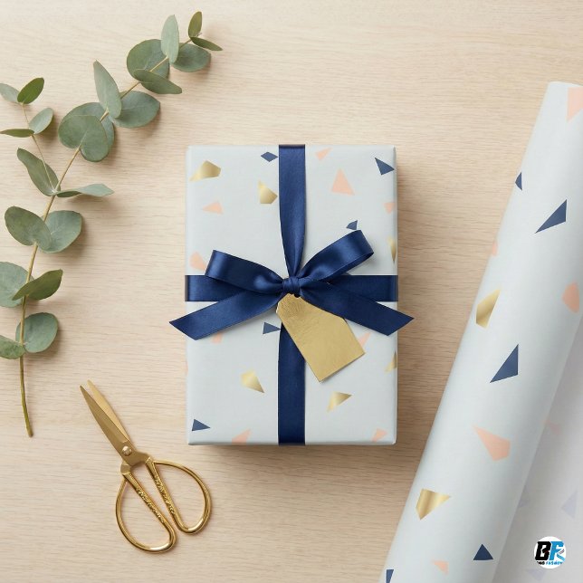 Chic Abstract Terrazzo Faux Gold Foil & Navy Blue  Geschenkpapier (Von Creator hochgeladen)