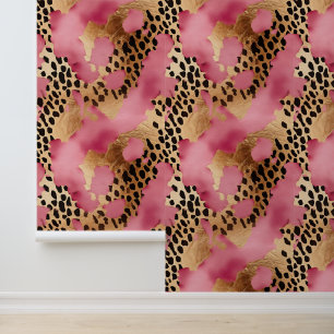 Chic Abstrakt Black Gold Pink Leopard Tapete