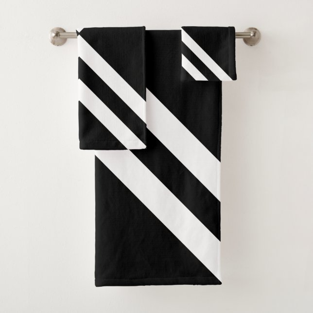 Chic Abstrakt Black & White Striping Badhandtuch Set (Insitu)
