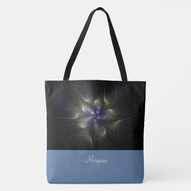 Chic Abstrakt Fraktal Mit Monogramm Tote Bag (Vorderseite)