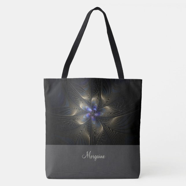 Chic Abstrakt Fraktal Mit Monogramm Tote Bag (Vorderseite)
