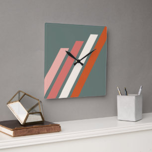 Chic Abstrakt Geometric Stripes Mosaikkunstmuster Quadratische Wanduhr