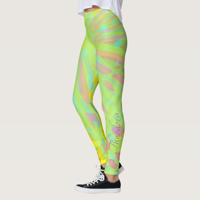 Chic Abstrakt Gold Butterfly Yellow Violet Leggings (Links)