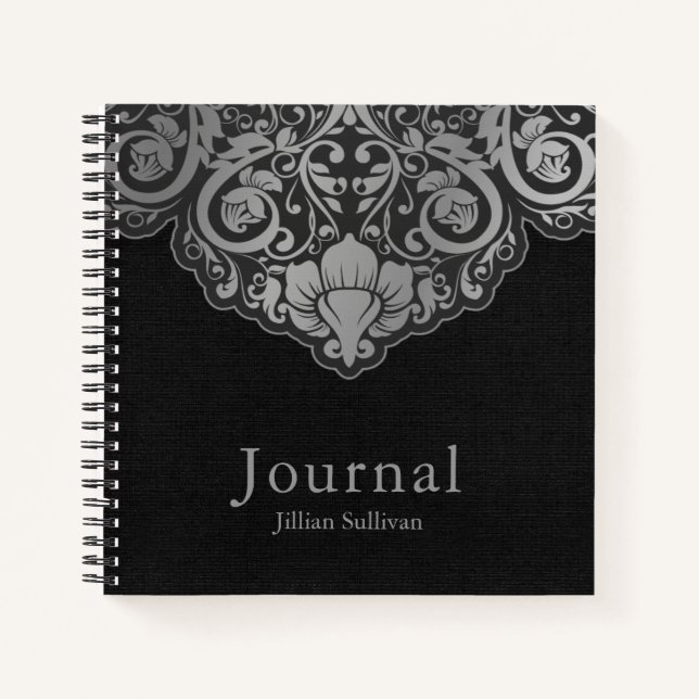 Chic Abstrakt Grau auf schwarzen Wirbel Notizbuch (Vorderseite)