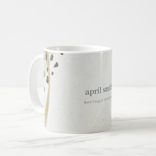 Chic Abstrakt Ivory Gold Black Gray Stone Textur Kaffeetasse (Vorderseite Links)