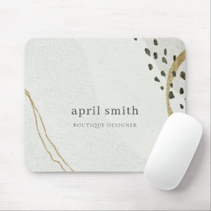 Chic Abstrakt Ivory Gold Black Gray Stone Textur Mousepad