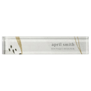 Chic Abstrakt Ivory Gold Black Gray Stone Textur Namensplakette