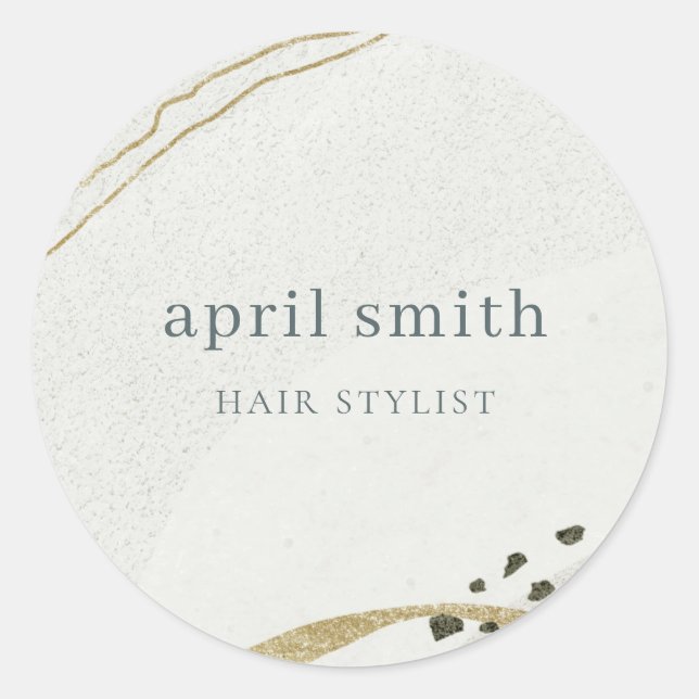 Chic Abstrakt Ivory Gold Black Gray Stone Textur Runder Aufkleber (Vorderseite)