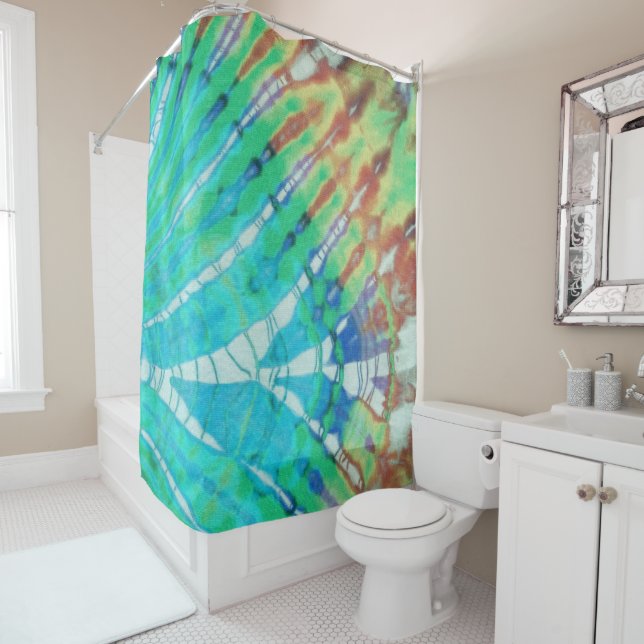 Chic Abstrakt Modern Boho Aquamarin Brown Batik Ge Duschvorhang (Beispiel)