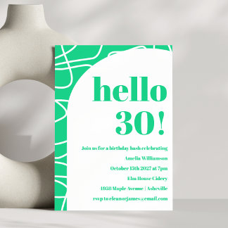 Chic Abstrakt Modern Line Art Green Geburtstagspar Einladung