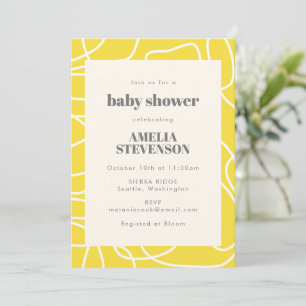 Chic Abstrakt Modern Line Art Yellow Baby Dusche Einladung