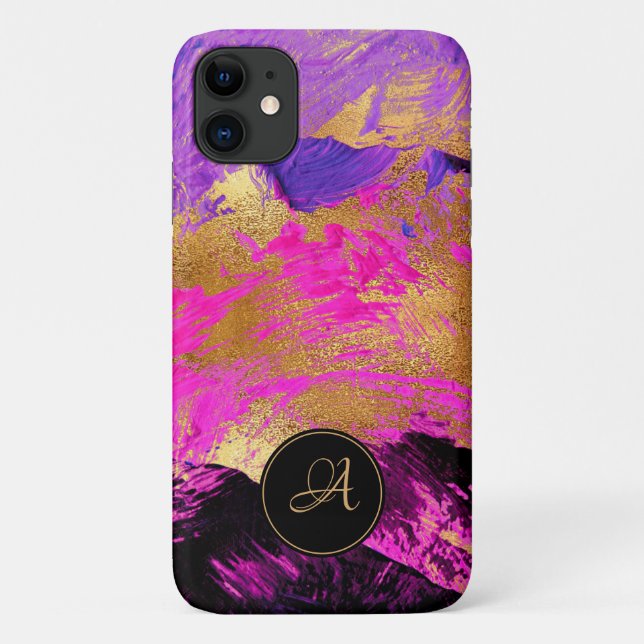 Chic abstrakt moderne Kunst lila rosa Gold Glitzer Case-Mate iPhone Hülle (Rückseite)