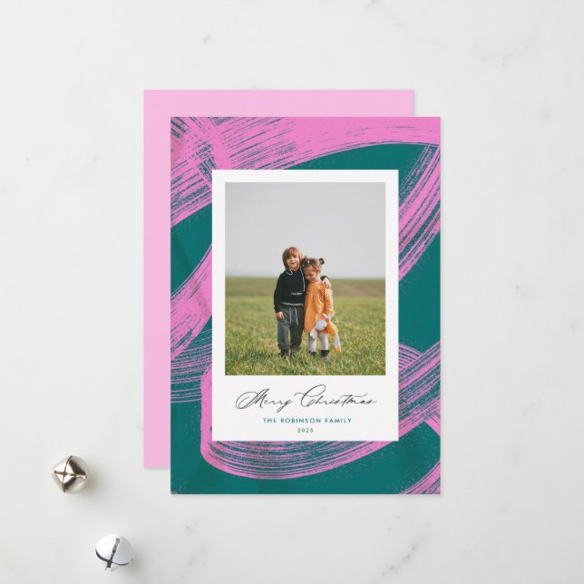 Chic Abstrakt Paint Christmas Weihnachtsfotokarte Feiertagskarte (Vorderseite/Rückseite Beispiel)