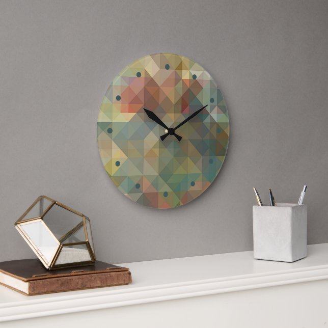 Chic Abstrakt Retro Dreiecke Mosaikmuster Große Wanduhr (Büro)