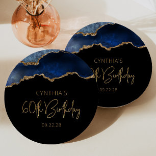 Chic Achat-Geode Blau Gold 60. Geburtstagsfeier Pappteller