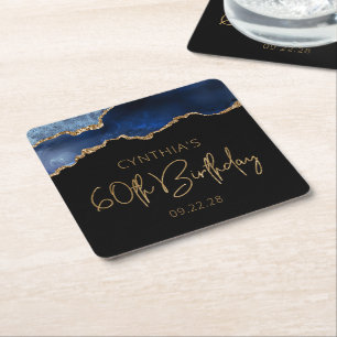 Chic Achat-Geode Blau Gold 60. Geburtstagsfeier Rechteckiger Pappuntersetzer