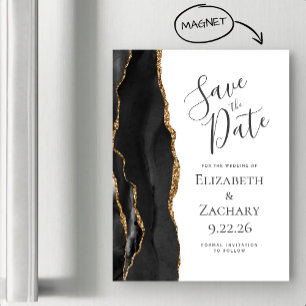Chic Achat Schwarz Gold Magnetisch Save the Date Magnetkarte