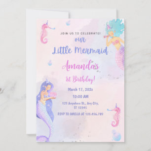 Chic Adorable Mermaid 1. Geburtstag Einladung