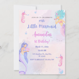 Chic Adorable Mermaid 1. Geburtstag Einladung