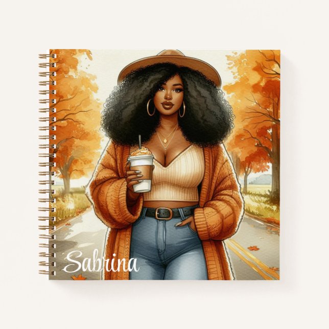 Chic African American Woman Herbst | Fall Notizbuch (Vorderseite)
