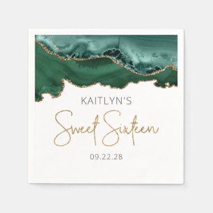 Chic Agate Emerald Green Gold Sweet 16 Geburtstag Serviette