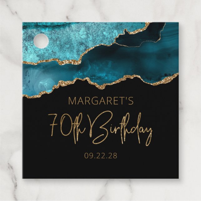 Chic Agate Geode Aquamarin Gold 70. Geburtstag Geschenkanhänger (Vorderseite)