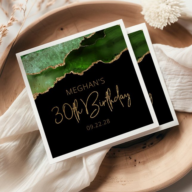 Chic Agate Geode Green Gold 30. Geburtstag Serviette (Von Creator hochgeladen)