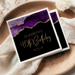 Chic Agate Geode Lila Gold 40. Geburtstag Party Serviette