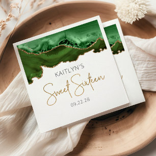 Chic Agate Hunter Green Gold Sweet 16 Geburtstag Serviette