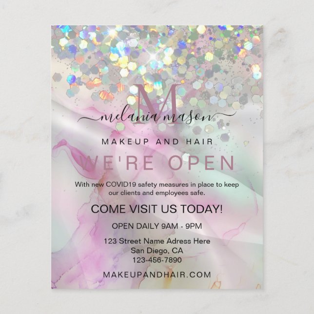 Chic Alcohol Ink Makeup Artist Holographic Glitzer Flyer (Hinten)