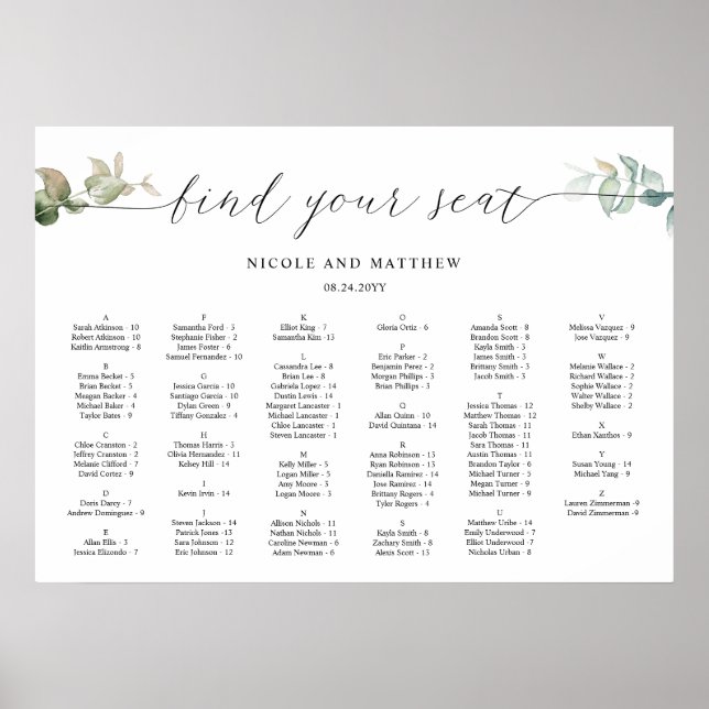 Chic Alphabetische Hochzeitsstiftung Poster (Vorne)