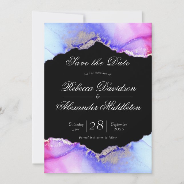Chic Amethyst Lila Black Wedding Save The Date (Vorderseite)