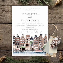 Chic Amsterdam Dutch Canal Landscape Verlobung Einladung
