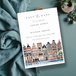 Chic Amsterdam Dutch Canal Watercolor Landschaft Save The Date