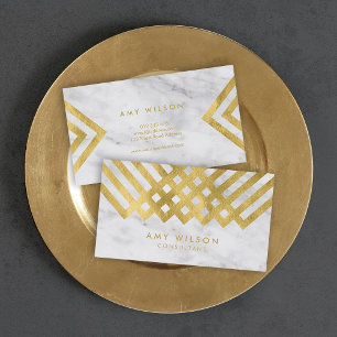 Chic and Elegante Marble Imitats Gold Geometric Visitenkarte