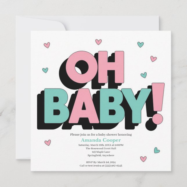 Chic and Playful Baby Shower Einladung - Oh Baby (Vorderseite)