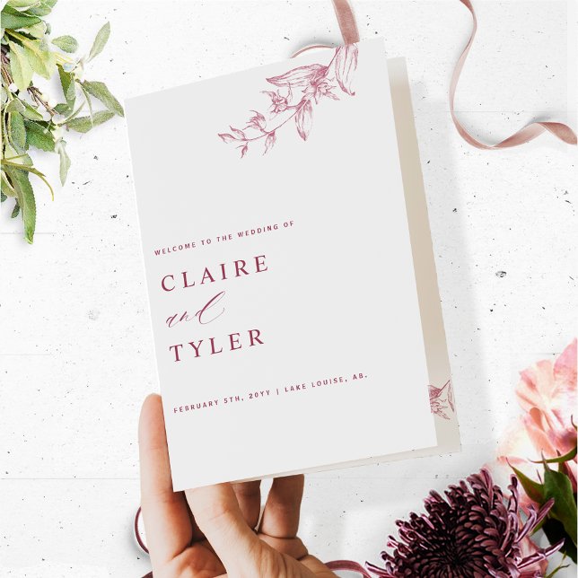 Chic and Simple White and Burgundy Wedding Program (Von Creator hochgeladen)