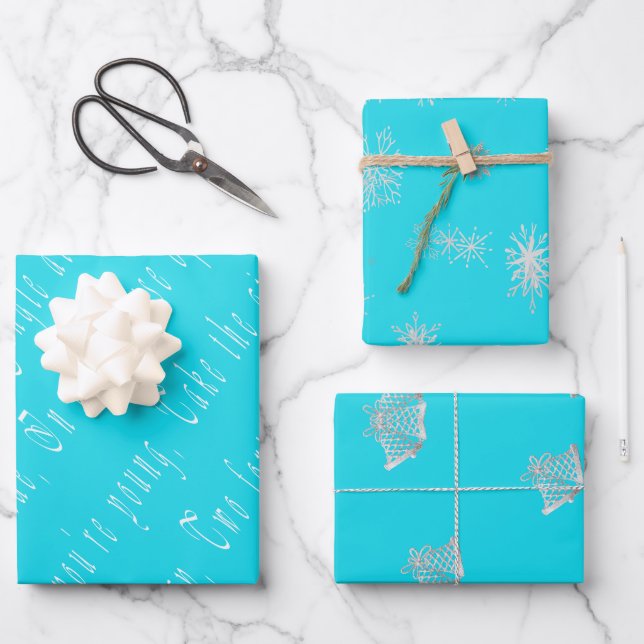 Chic and Stylish Turquoise Blue Christmas Script Geschenkpapier Set (Vorderseite)