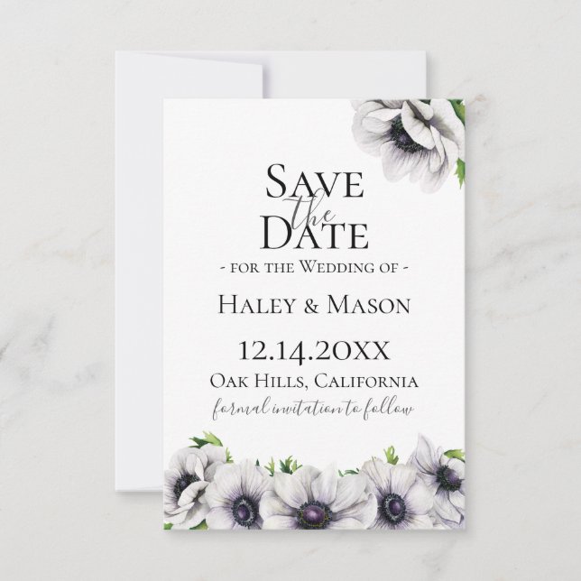 Chic Anemone Floral Save the Date Ankündigung (Vorderseite)