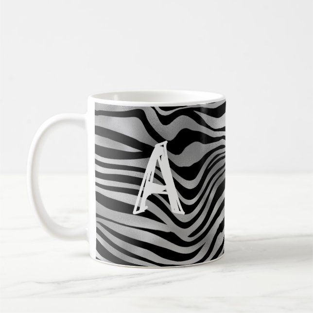 Chic Animal Print Black Graue Tiger Streifen Monog Kaffeetasse (Links)