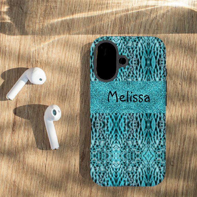 Chic Animal Print in blau - Federn und Glitzer Case-Mate iPhone Hülle (Von Creator hochgeladen)