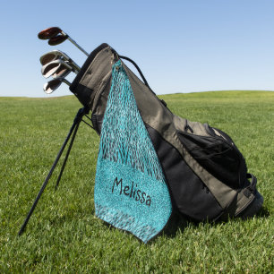 Chic Animal Print in blau - Federn und Glitzer Golfhandtuch