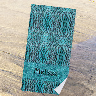 Chic Animal Print in blau - Federn und Glitzer Strandtuch